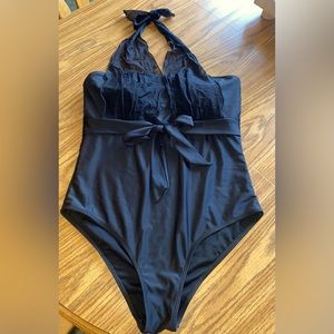 Front Knot Halter One Piece Swimsuit